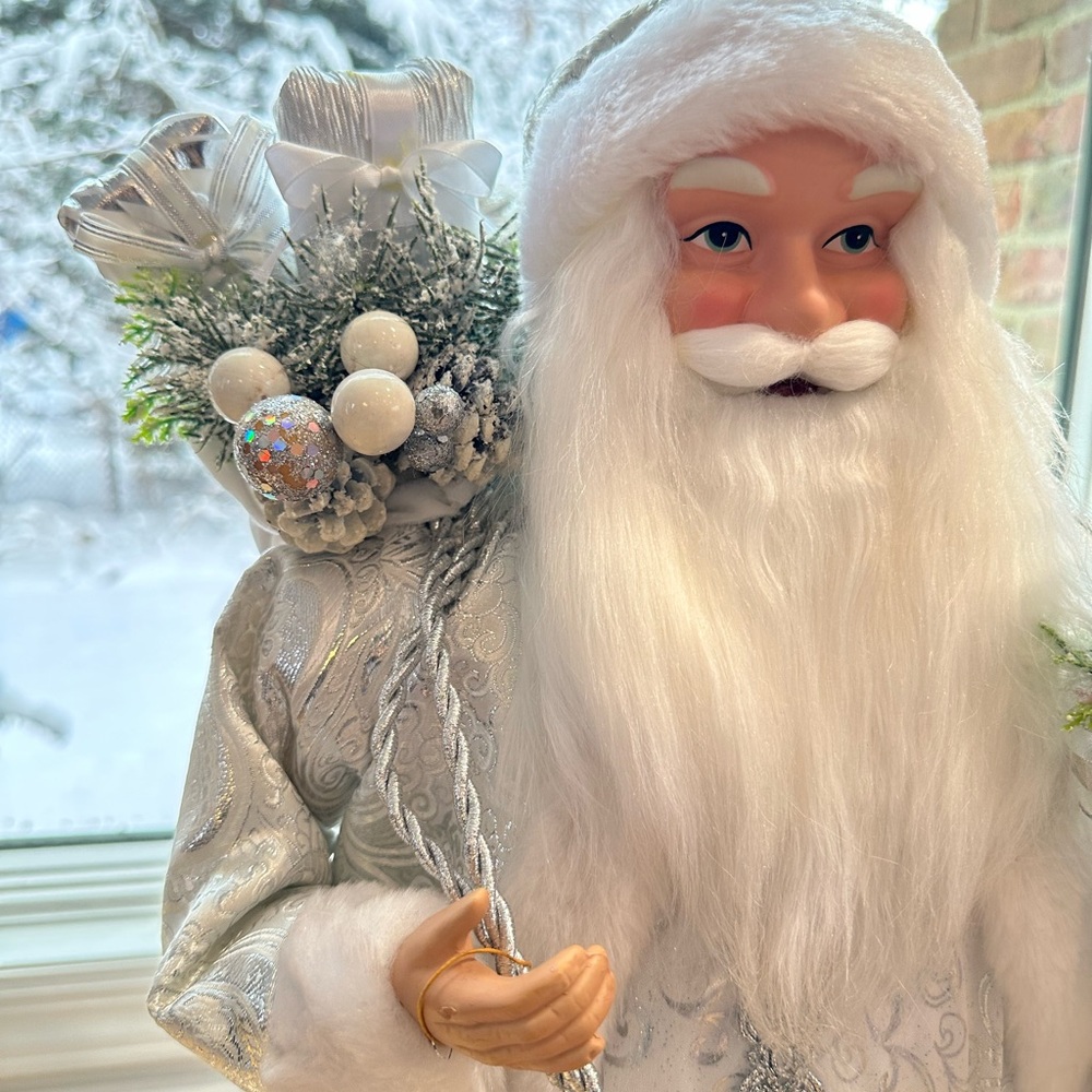 Pier 1 Silver and White Santa Claus Decor